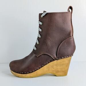 No. 6 Store Ankle Boots 37 Brown Leather Lace Up Wedge Bohemian Scandi Chic